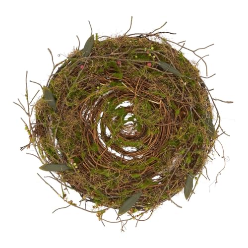 Fennco Styles Handcrafted Twig & Moss Decorative Placemat 15" Round, 1-Piece - Green Rustic Design Table Mat for Home, Christmas Décor, Dining Table, Banquets, Special Events